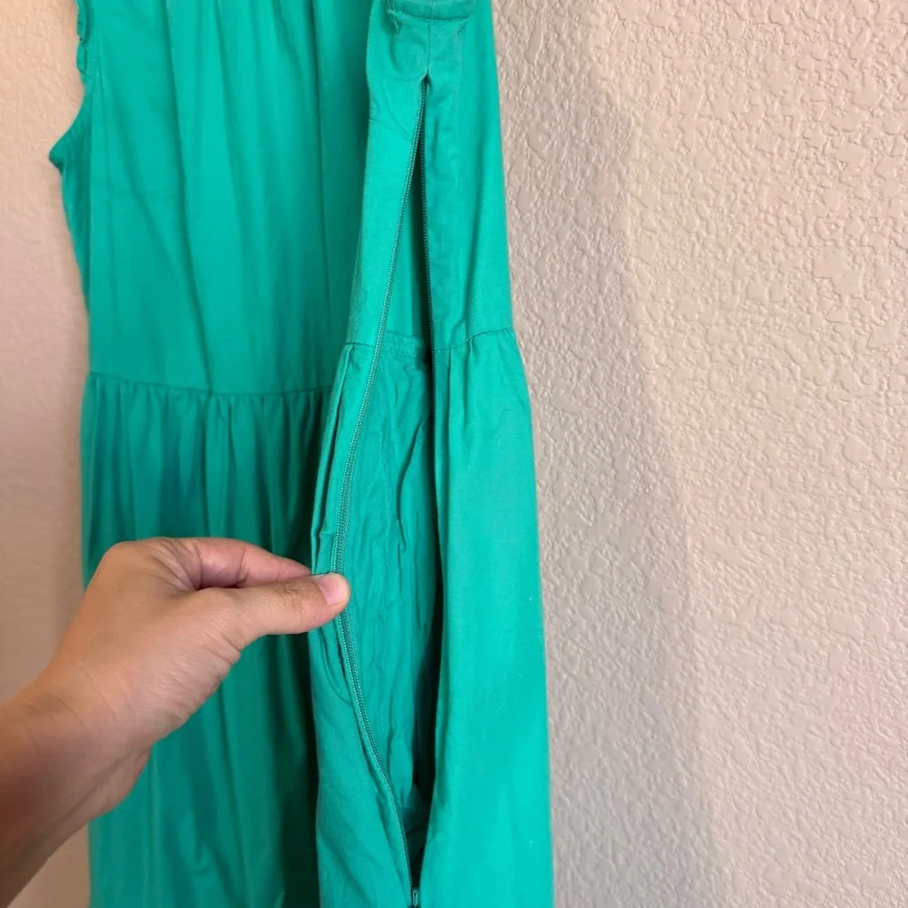 J.Crew Green Sleeveless Ruffles Tiered Poplin Midi A-Line Tank Dress Size 4